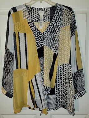 Chicos 2P Semi Sheer Whimsical Multicolor Boho Casual Long Sleeve Ruffle Summer